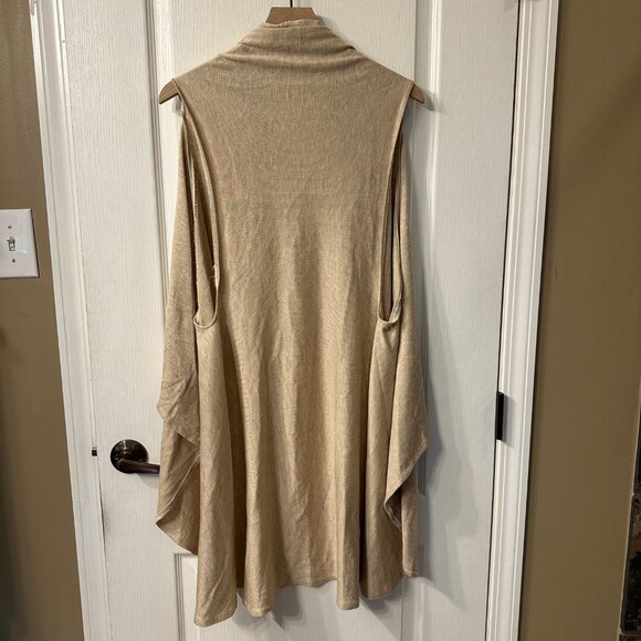 Nordstrom | Heathered Oatmeal Tan Sleeveless Long Duster Cardigan Vest OS Layer - Picture 4 of 6